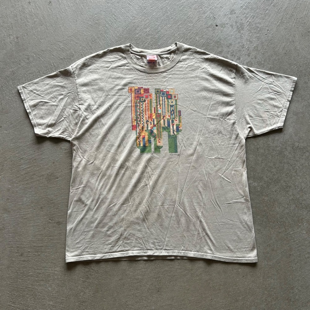 Vintage Frank Lloyd Wright Shirt Size XXL Tan Y2K Saguaro Forms Architect Art
